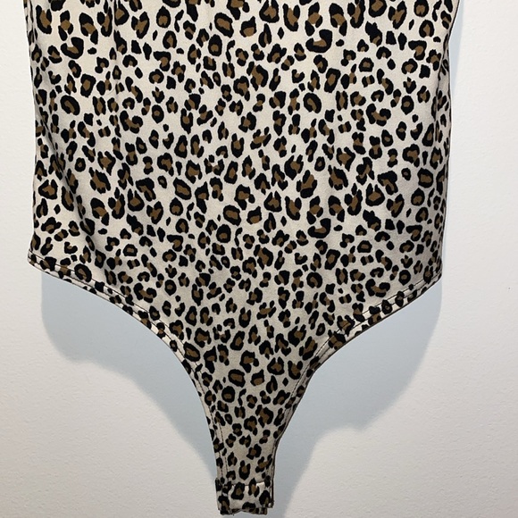 Natural Tone Cheetah Print Tank Top Bodysuit with High Neck - Picture 3 of 5